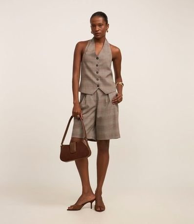 Chaleco Sastrería Estampado de Cuadros con Botones Delanteros y Espalda Abierta 2