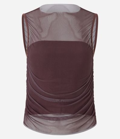 Blusa en Tul con Superposición y Drapeado Lateral 5