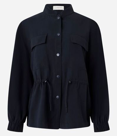 Campera Parka en Viscosa con Tencel en la Cintura y Cuello Alto