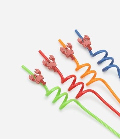 Kit 04 Canudos de Plástico con Espiral y Enfeite de Langosta 3