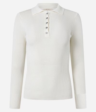 Suéter en Punto con Cuello Polo y Botones