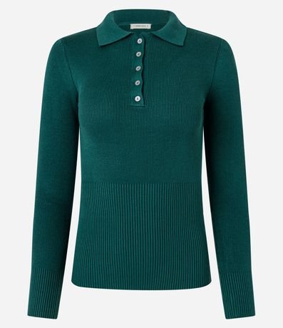 Suéter en Punto con Cuello Polo y Botones