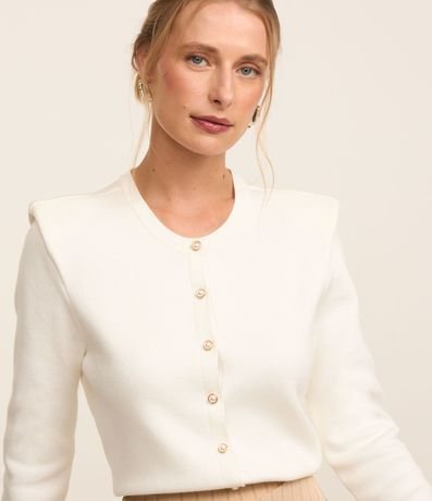 Cardigan en Punto con Abotonado de Efecto Perla