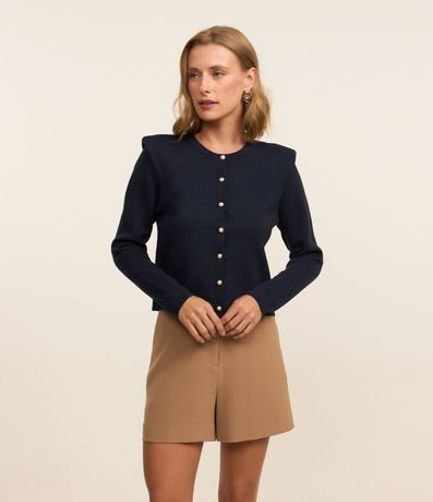 Cardigan en Punto con Abotonado de Efecto Perla