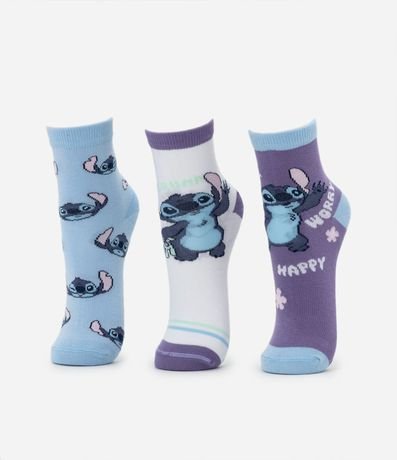 Kit 03 Medias Infantiles Caña Mediano con Estampado Stitch - Talle 23 al 38