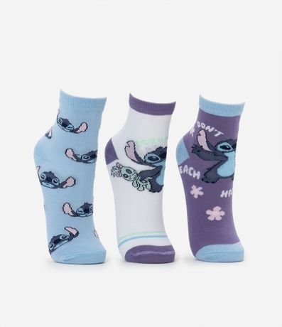 Kit 03 Medias Infantiles Caña Mediano con Estampado Stitch - Talle 23 al 38 2