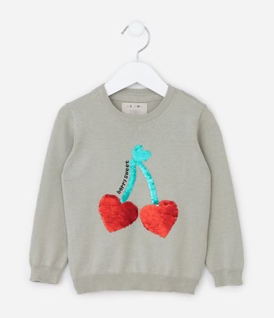 Suéter Infantil con Bordado Cerezas en Lentejuela - Talle 1 a 5 años