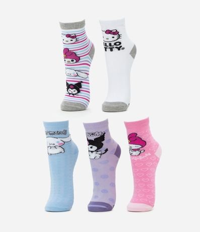 Kit 05 Medias Infantil con Estampado Hello Kitty - Talle 23  a 38