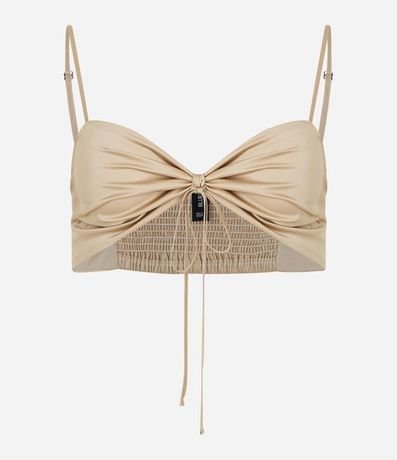 Blusa Cropped Satinada con Bretel Fino y Lazo en el Escote 5