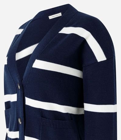 Cardigan en Punto con Abotonado Delantero y Estampado Rayado 7
