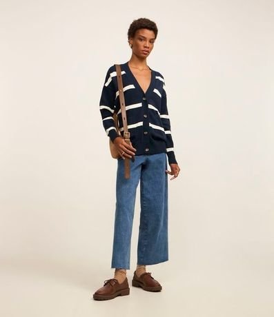 Cardigan en Punto con Abotonado Delantero y Estampado Rayado 2