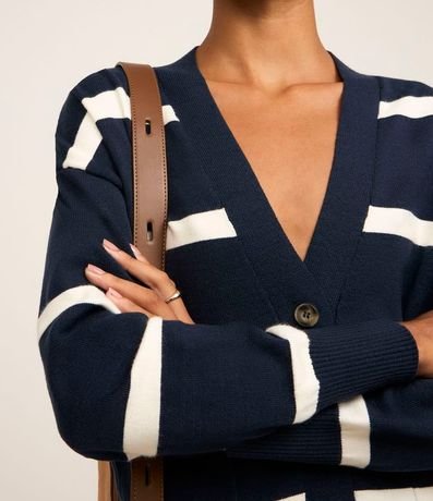 Cardigan en Punto con Abotonado Delantero y Estampado Rayado 3