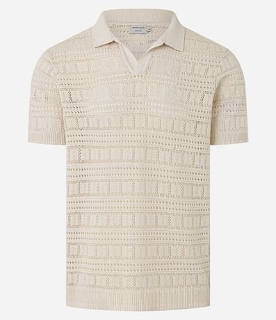 Remera Polo con Textura Patchwork y Cuello en V 5