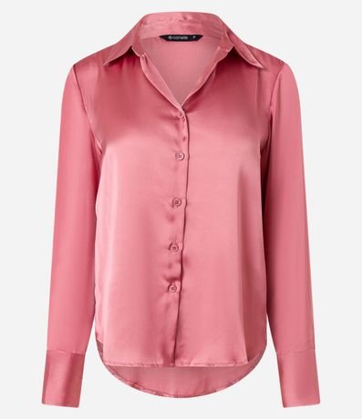 Camisa Satinada con Caida Leve y Manga Larga