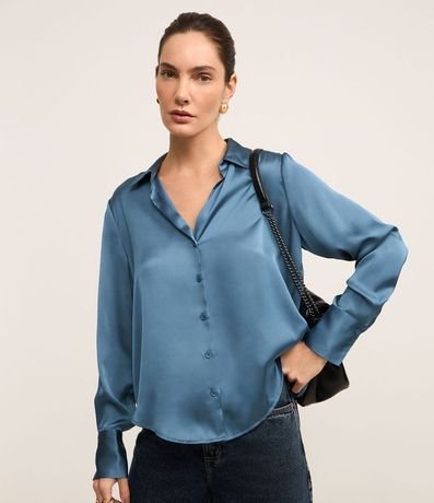 Camisa Satinada con Caida Leve y Manga Larga