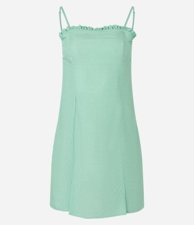 Vestido Corto en Viscosa de Cuadros Vichy y Volado en el Busto 6