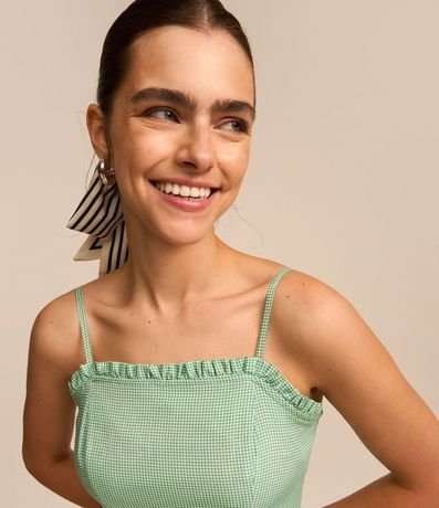 Vestido Corto en Viscosa de Cuadros Vichy y Volado en el Busto 4