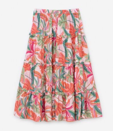 Pollera Larga en Viscosa con Volados y Estampa de Follajes Curve & Plus Size 6