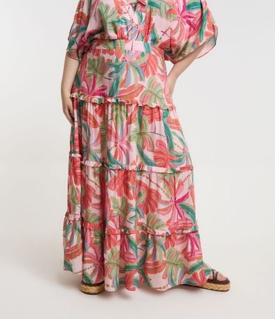 Pollera Larga en Viscosa con Volados y Estampa de Follajes Curve & Plus Size 2