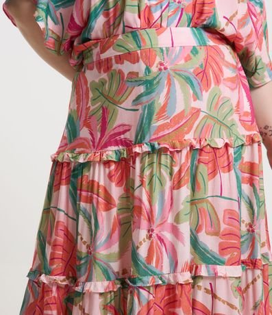 Pollera Larga en Viscosa con Volados y Estampa de Follajes Curve & Plus Size 4