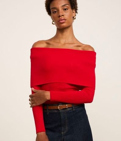 Blusa Hombro a Hombro en Punto Canelado con Escote Virado 2