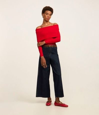 Blusa Hombro a Hombro en Punto Canelado con Escote Virado 3
