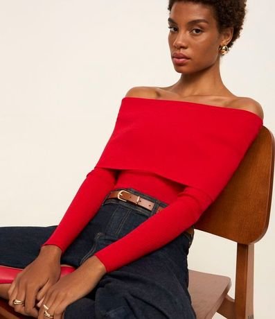 Blusa Hombro a Hombro en Punto Canelado con Escote Virado 6