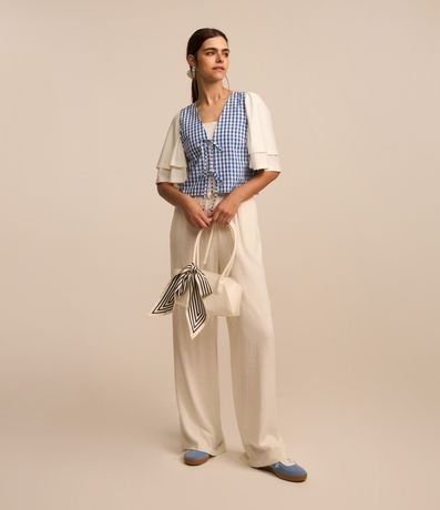 Pantalón Fluída en Viscosa y Lino con Lazo en la Cintura