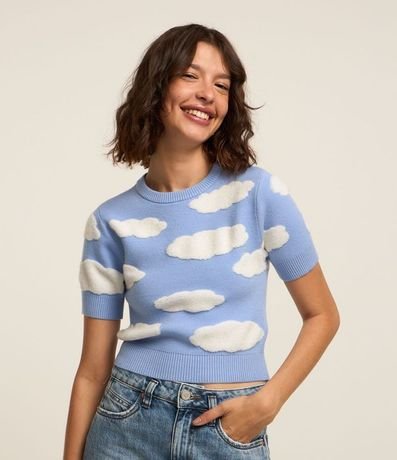 Blusa de Punto con Nubes de Lunares