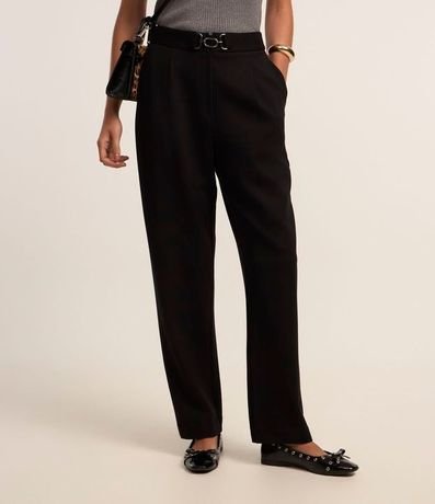 Pantalón Recto Cintura Alta con Hebilla en Ponto Roma 3