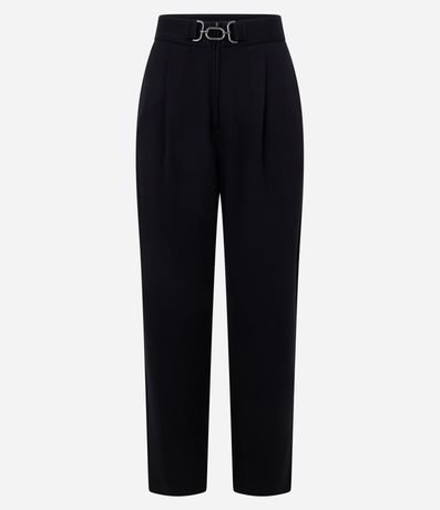 Pantalón Recto Cintura Alta con Hebilla en Ponto Roma 6