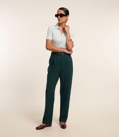 Pantalón Recto Cintura Alta con Hebilla en Ponto Roma