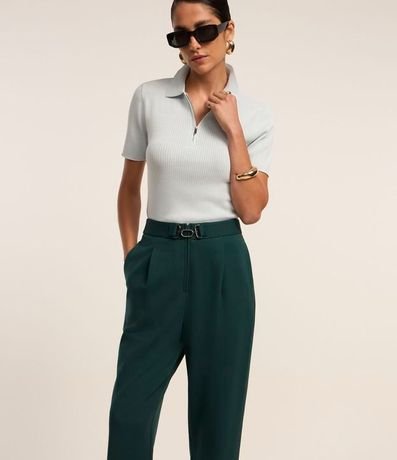 Pantalón Recto Cintura Alta con Hebilla en Ponto Roma 2