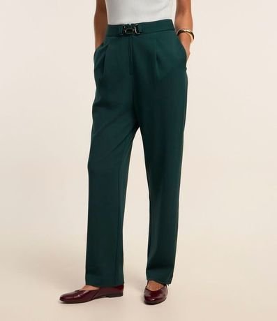 Pantalón Recto Cintura Alta con Hebilla en Ponto Roma 3
