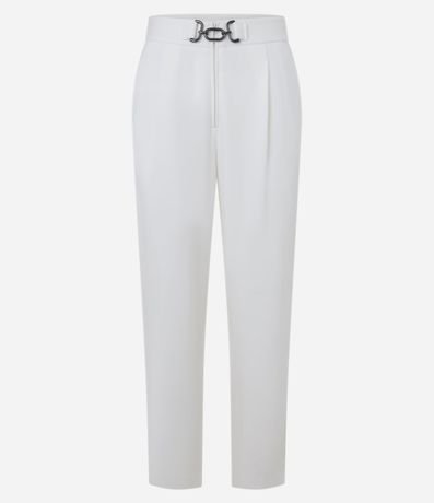 Pantalón Recto Cintura Alta con Hebilla en Ponto Roma 6