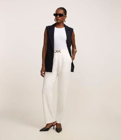 Pantalón Recto Cintura Alta con Hebilla en Ponto Roma 1