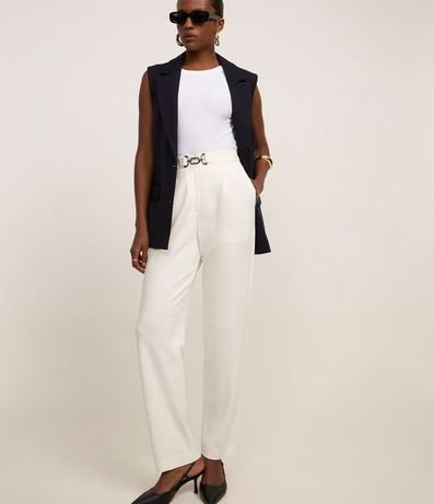 Pantalón Recto Cintura Alta con Hebilla en Ponto Roma 2