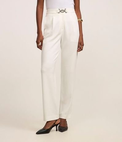 Pantalón Recto Cintura Alta con Hebilla en Ponto Roma 3