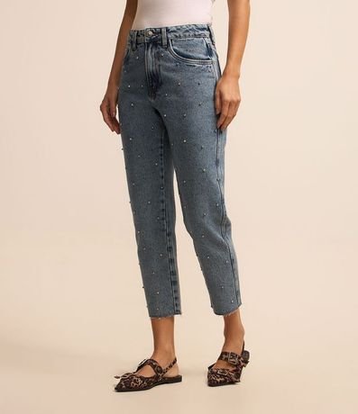 Pantalón Mom Comfort en Jeans con Brillos Bordados 2