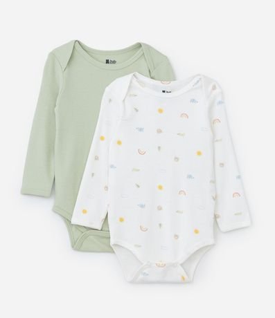 Kit 02 Bodies en Suedine con Estampa Mini Ícones - RN a 18 meses