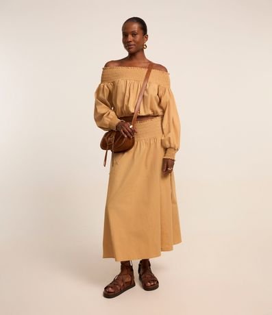 Blusa en Tricolina Hombro a Hombro con Lastex en el Escote y Ajuste en la Parte Baja 2