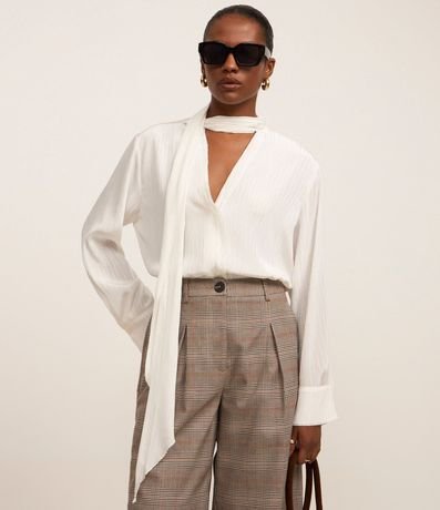 Blusa Office Wear Satinada con Cuello Lazo