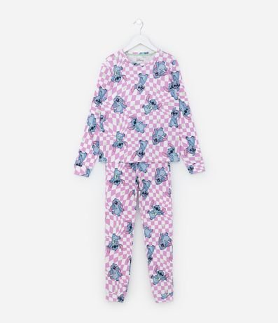 Pijama Infantil Largo en Rib Estampa Stitch - Talle 5 a 14 años