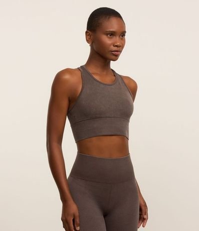 Top Cropped Deportivo en Poliamida con Copa y con Efecto Lavado