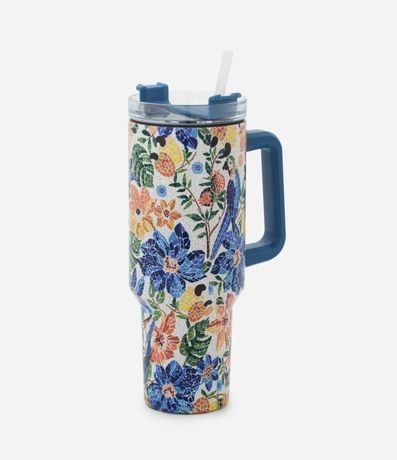 Vaso de Metal con Estampa de Azulejos con Asa y Pajita - 1,2L