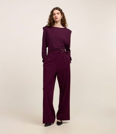 Pantalón Wide en Crepé Cintura con Hebilla