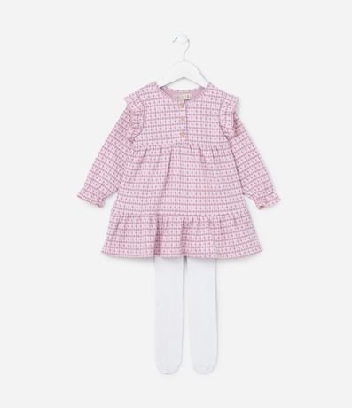 Vestido Infantil con Estampa Jacquard y Media Can Can - Talle 1 A 5 años