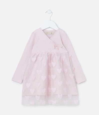 Vestido Infantil con Pollera de Tule de Corazones - Talle 1 a 5 años