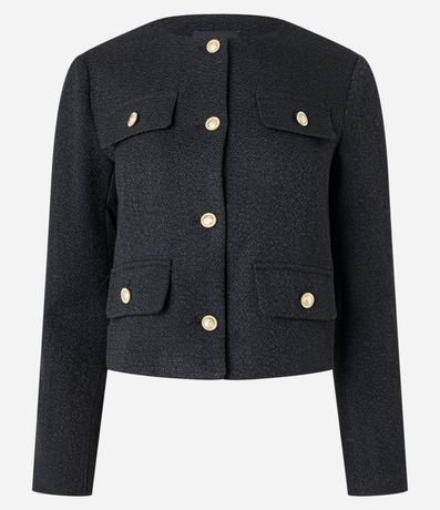 Chaqueta Tweed con Botones Metalizados y Solapas