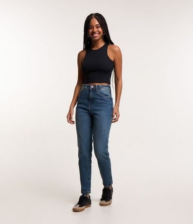 Pantalón Mom en Jeans Elastizado con Efecto Dirty Washed